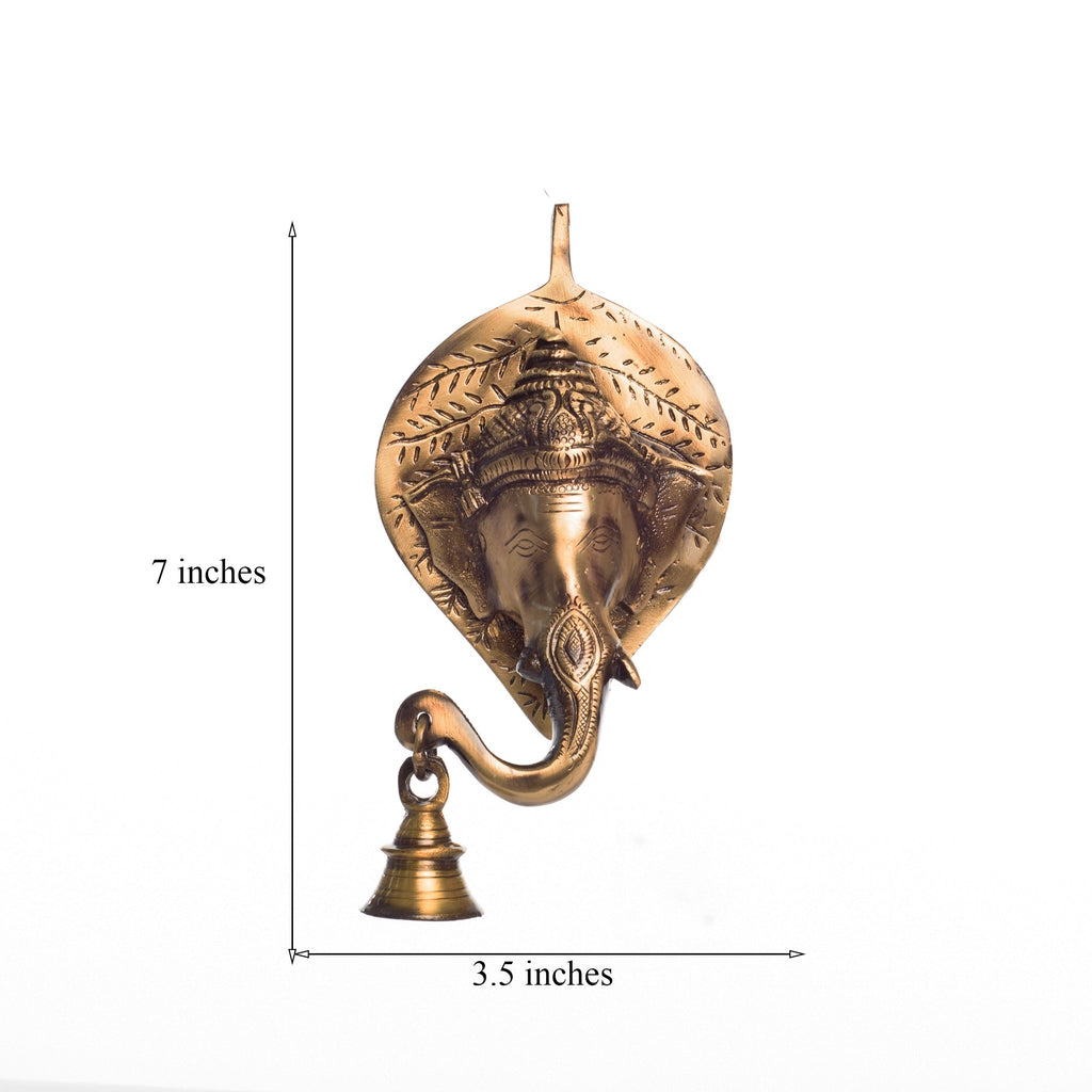 Brass Lord Ganesh Face Wall Hanging With Bell Kafalo