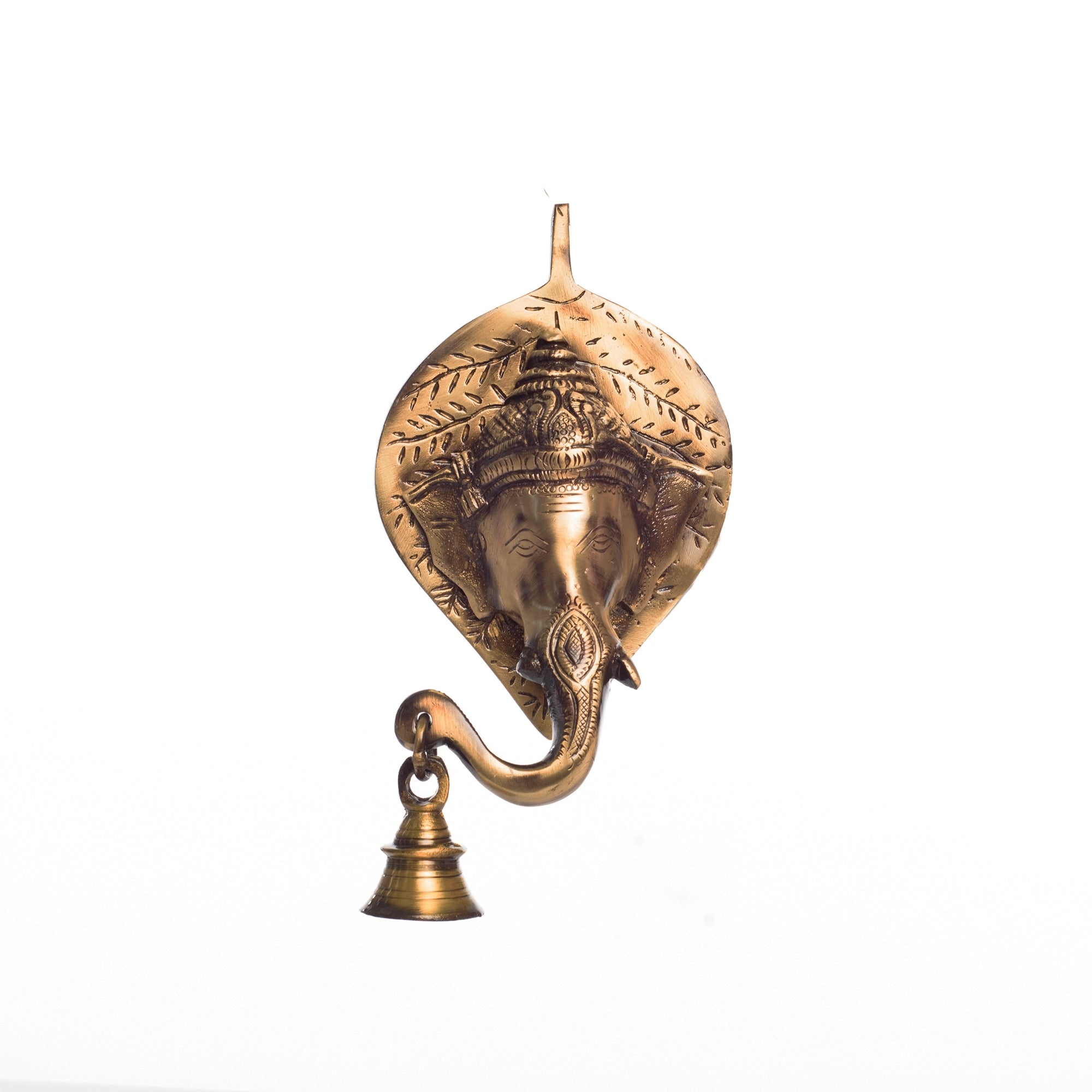 Brass Lord Ganesh Face Wall Hanging With Bell Kafalo