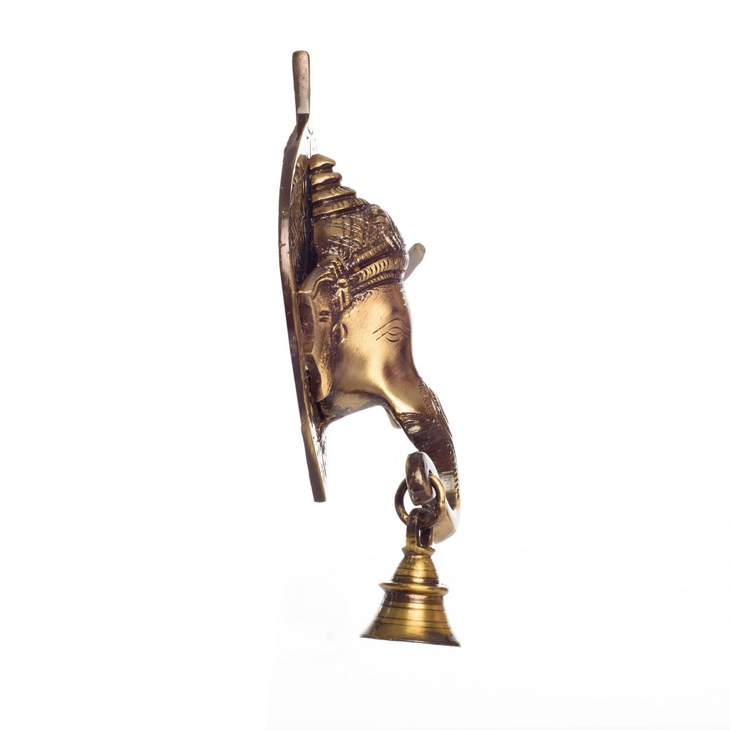 Brass Lord Ganesh Face Wall Hanging With Bell Kafalo