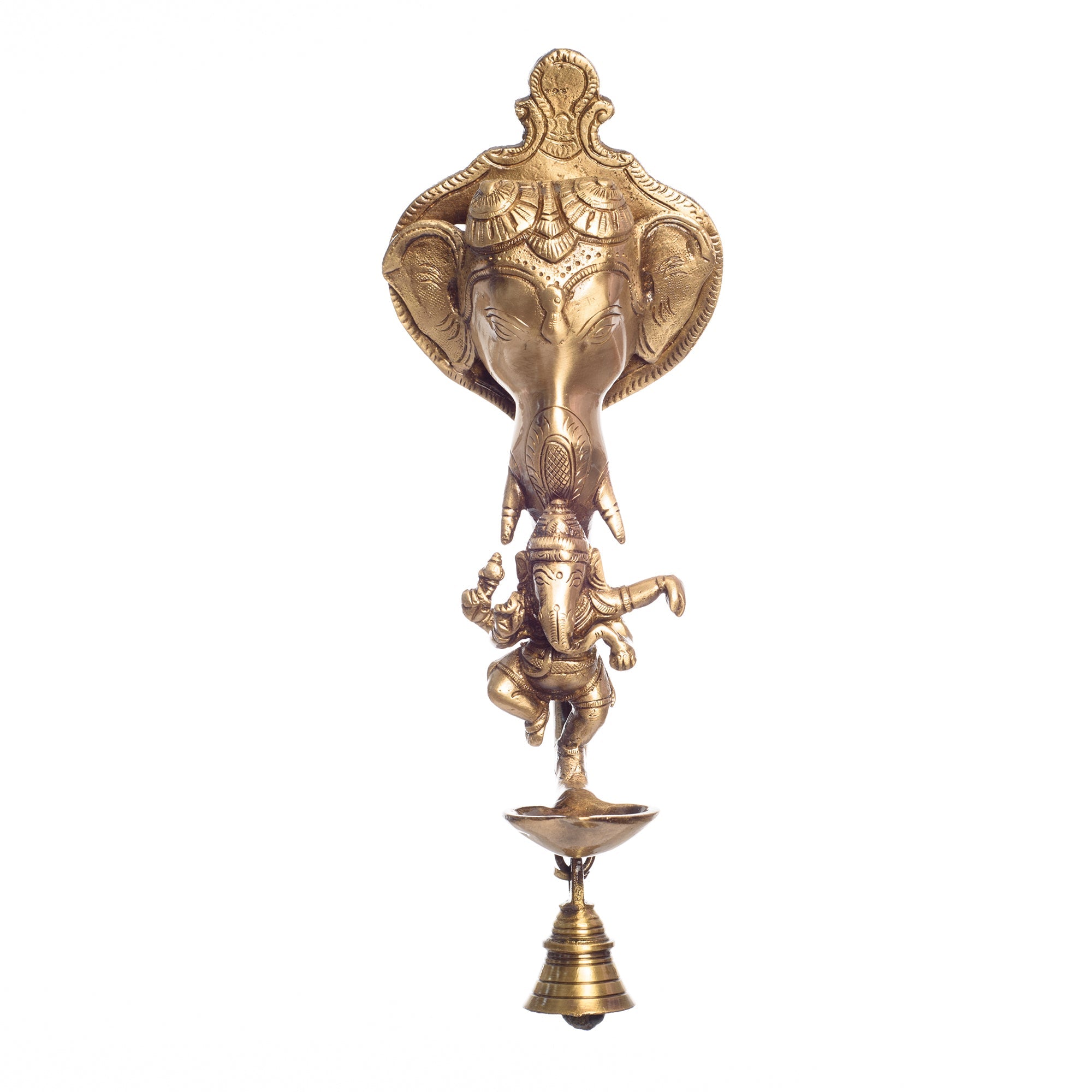 Golden Brass Ganesha wall hanging Diya with bell and Dancing Ganesha Idol Kafalo