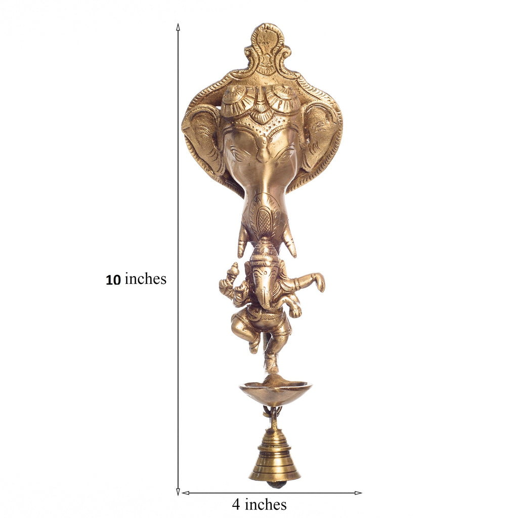 Golden Brass Ganesha wall hanging Diya with bell and Dancing Ganesha Idol Kafalo