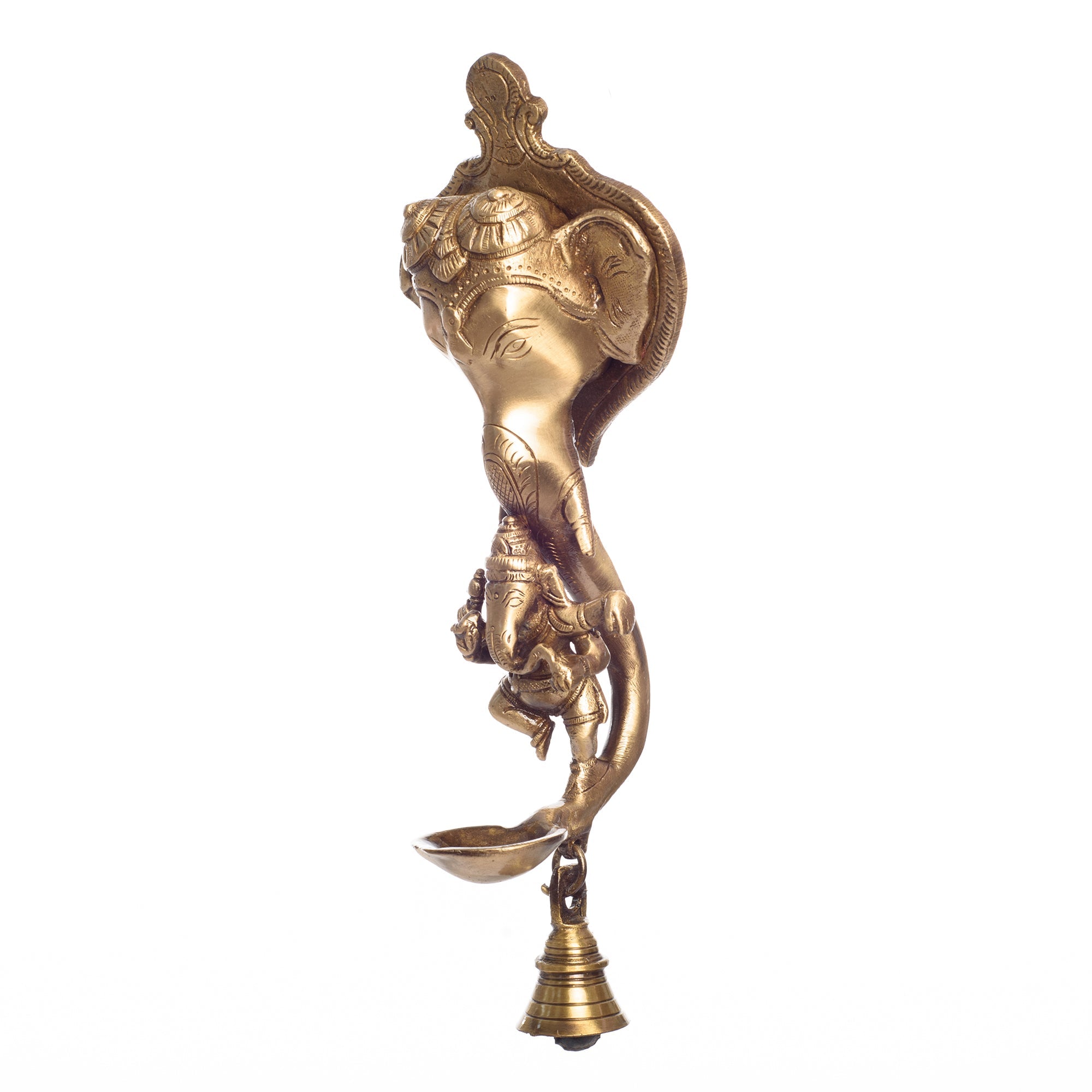 Golden Brass Ganesha wall hanging Diya with bell and Dancing Ganesha Idol Kafalo