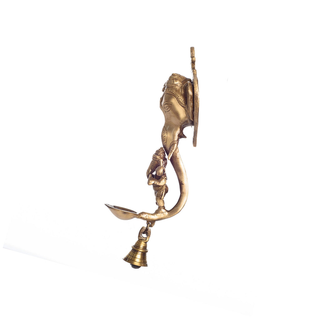 Golden Brass Ganesha wall hanging Diya with bell and Dancing Ganesha Idol Kafalo
