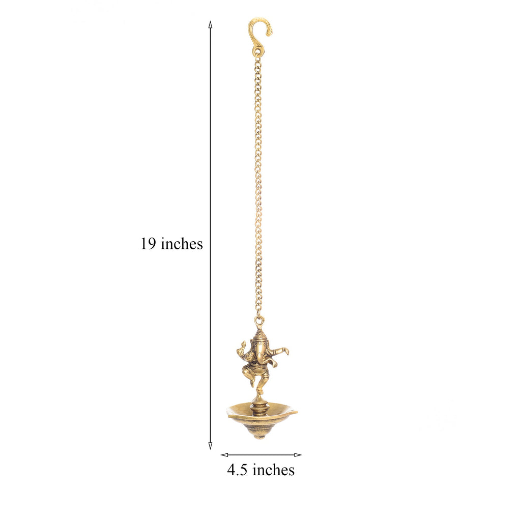 Brass Dancing Ganesha Idol Hanging Diya for 3 Oil Wicks Kafalo