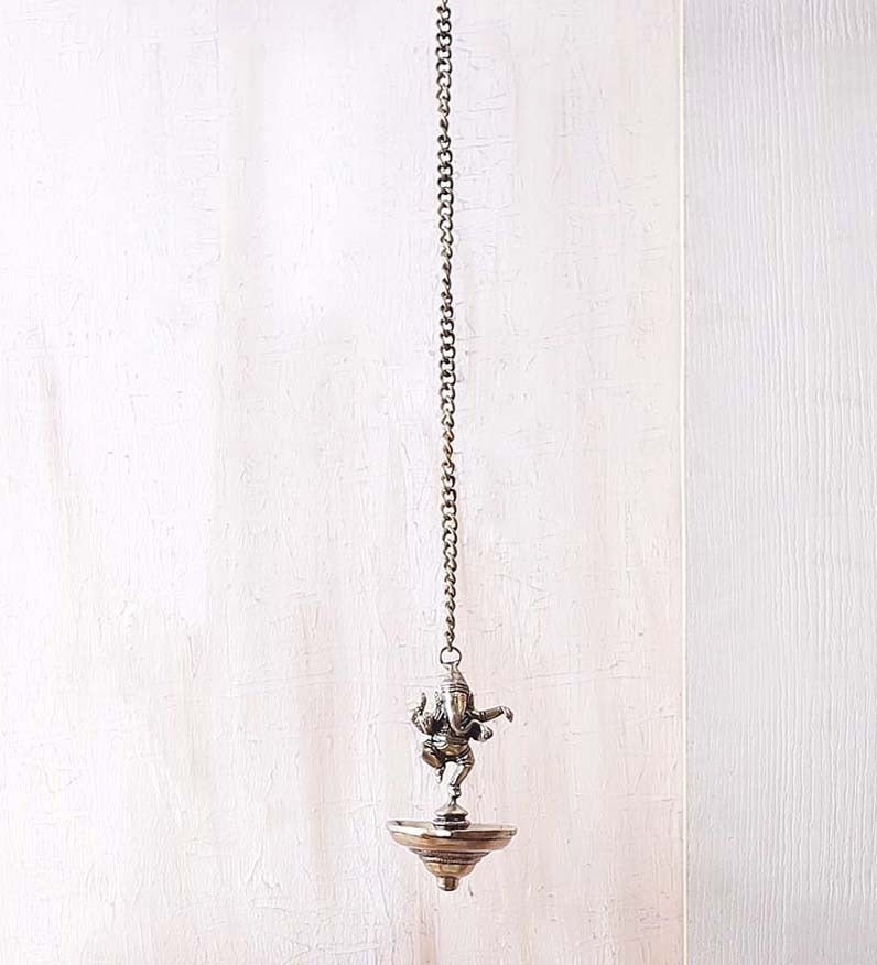 Brass Dancing Ganesha Idol Hanging Diya for 3 Oil Wicks Kafalo