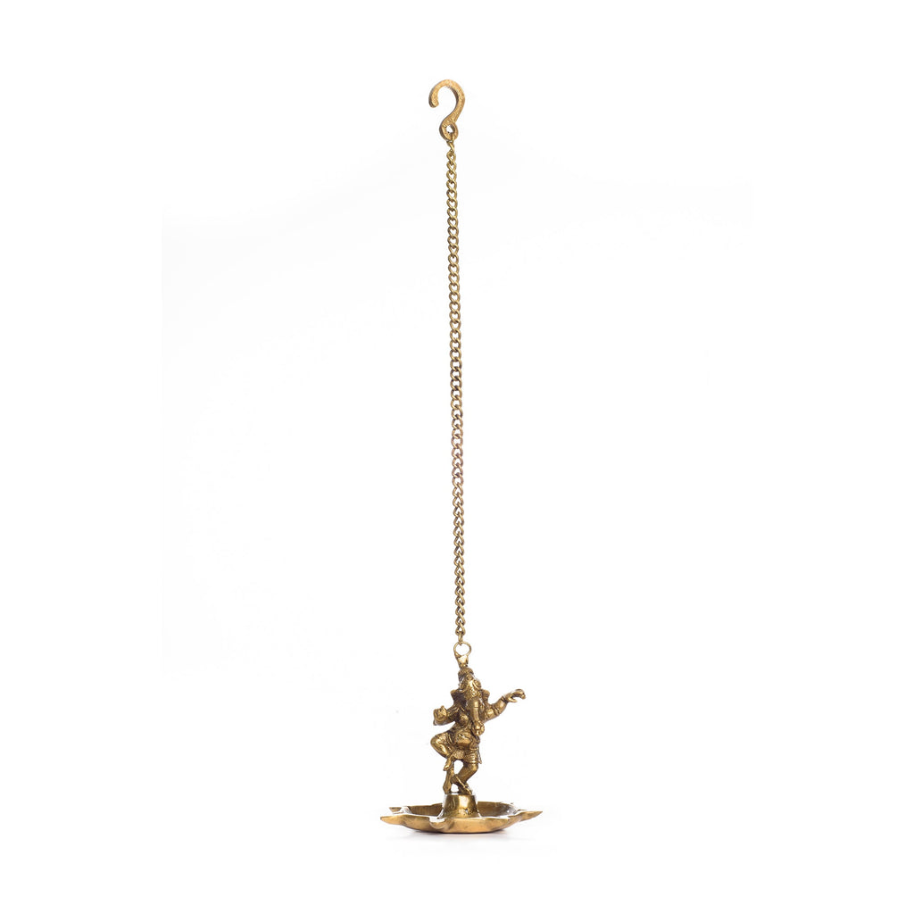 Dancing Ganesha Idol Hanging 7 Oil Wick Brass Diya Kafalo