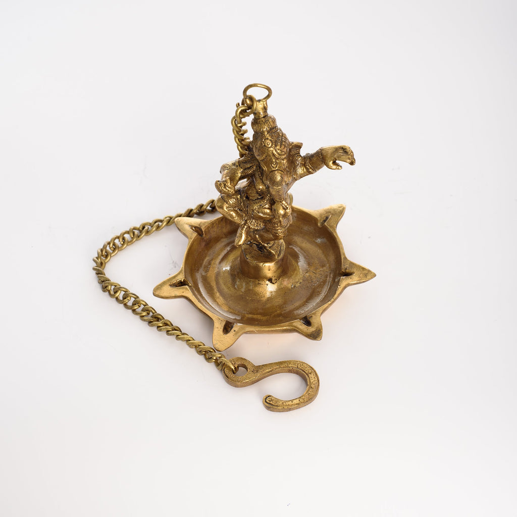 Dancing Ganesha Idol Hanging 7 Oil Wick Brass Diya Kafalo