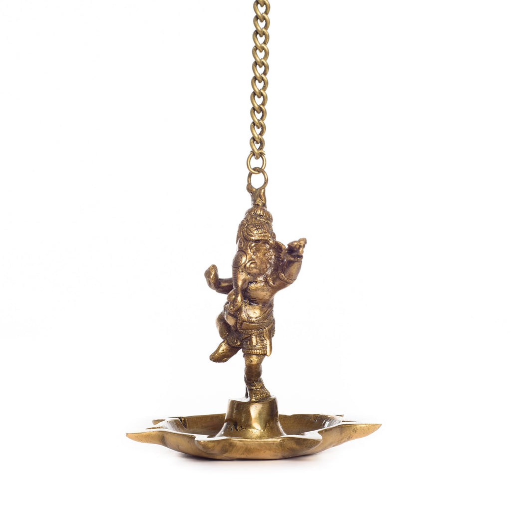 Dancing Ganesha Idol Hanging 7 Oil Wick Brass Diya Kafalo