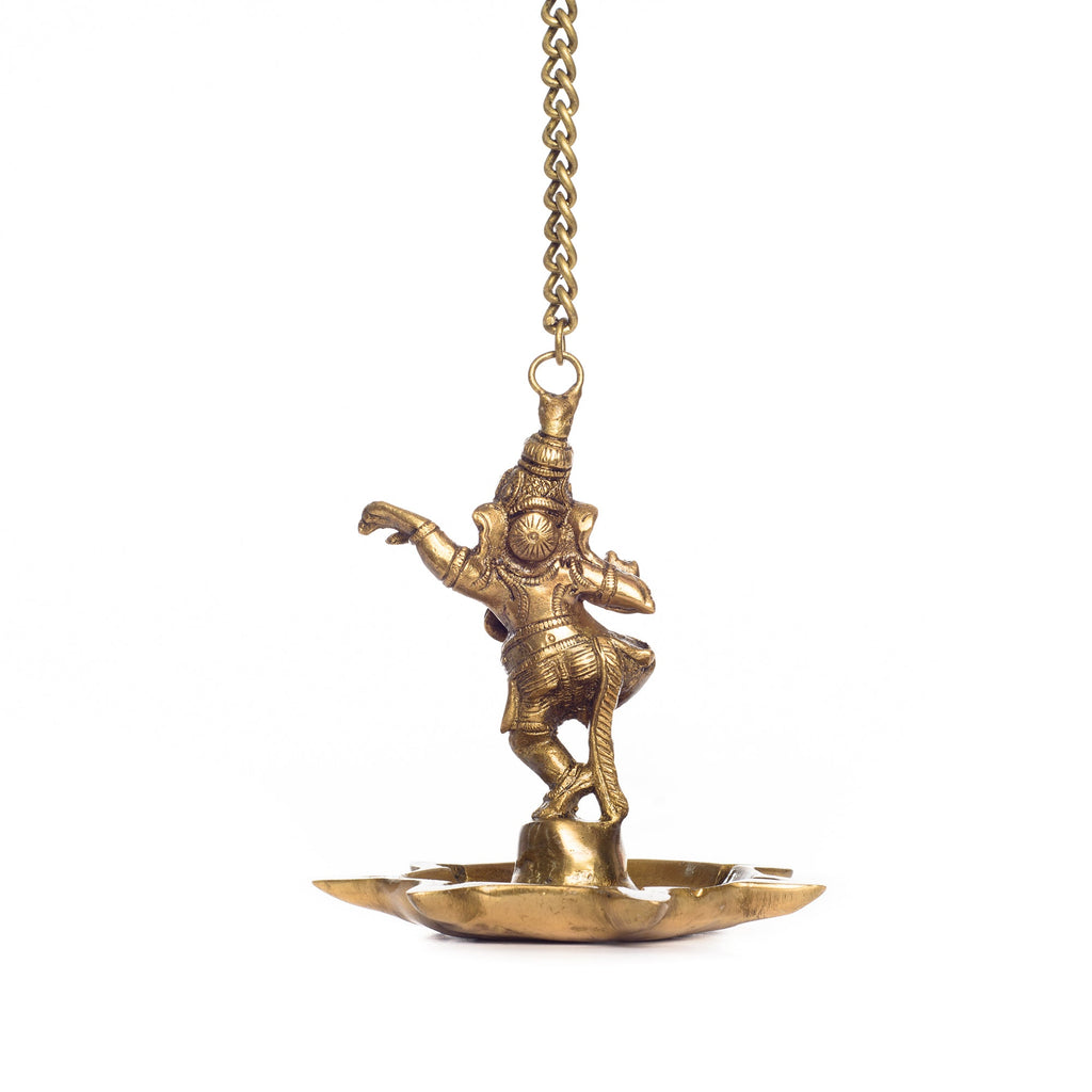 Dancing Ganesha Idol Hanging 7 Oil Wick Brass Diya Kafalo