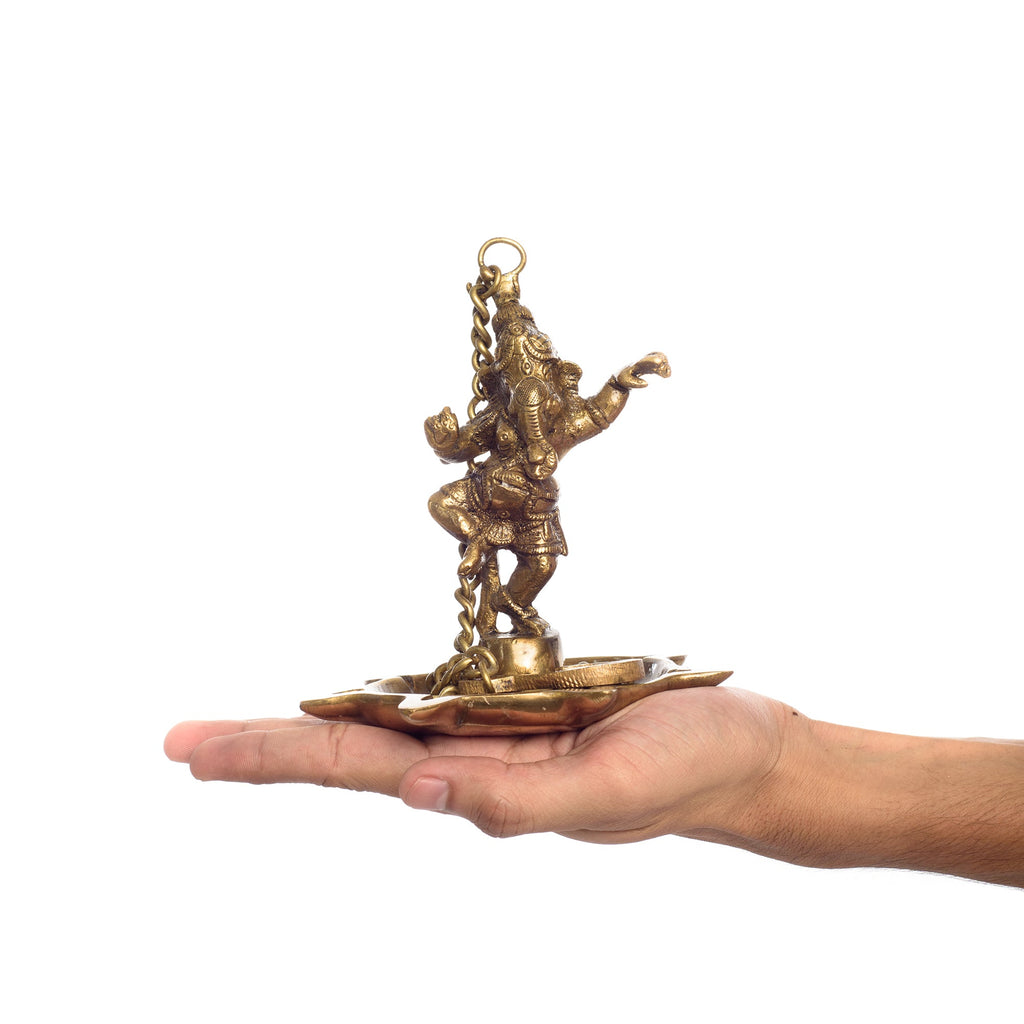 Dancing Ganesha Idol Hanging 7 Oil Wick Brass Diya Kafalo