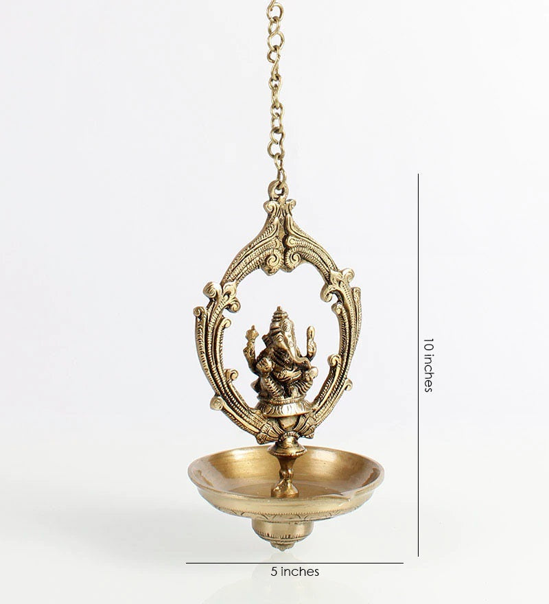 Golden Brass Lord Ganesha Idol Hanging Diya Kafalo