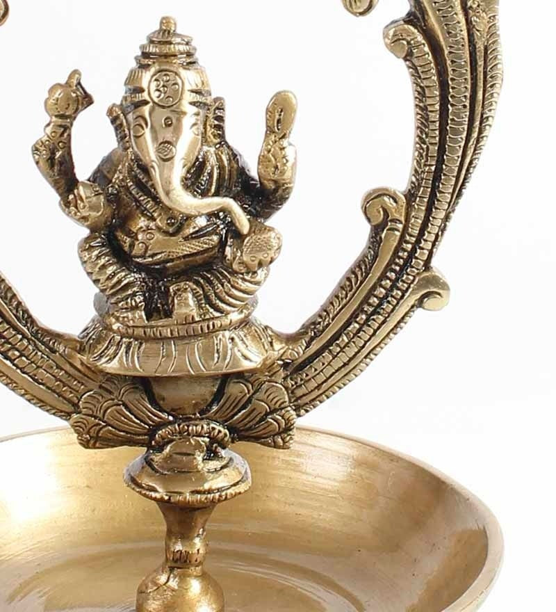 Golden Brass Lord Ganesha Idol Hanging Diya Kafalo