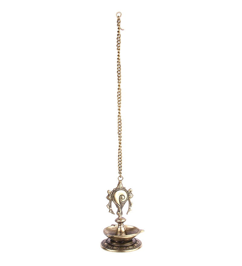 Shankh Design 7 Oil Wick Hanging Brass Diya Kafalo