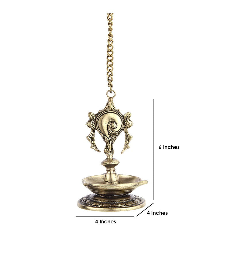 Shankh Design 7 Oil Wick Hanging Brass Diya Kafalo