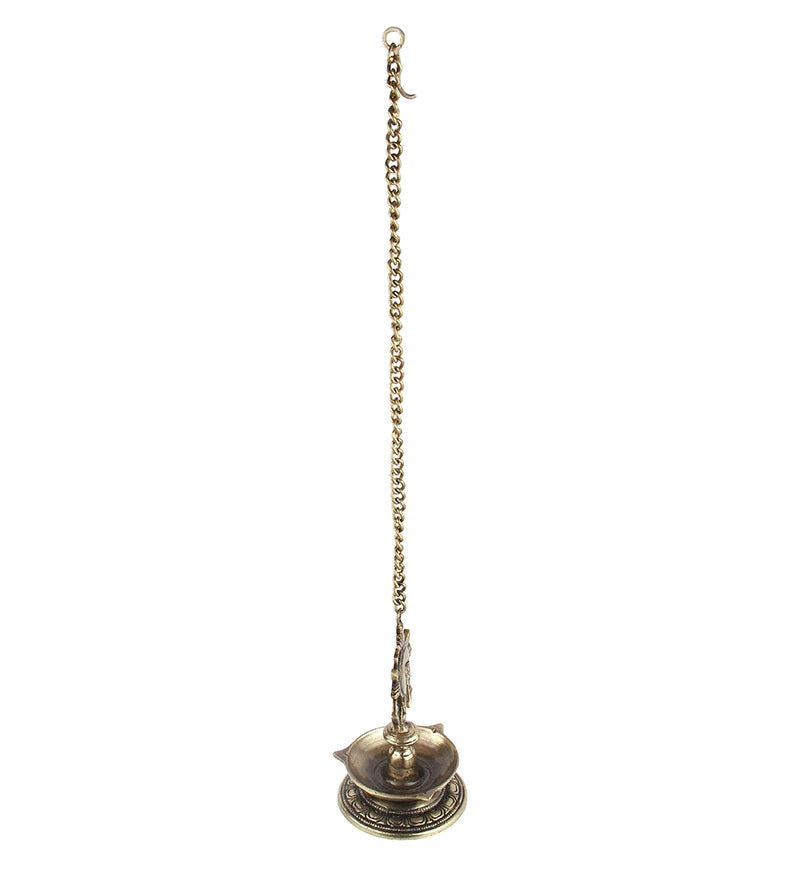 Shankh Design 7 Oil Wick Hanging Brass Diya Kafalo