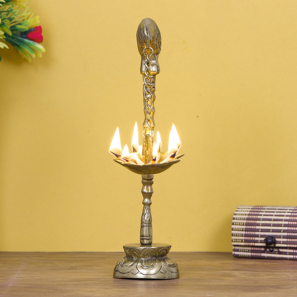 Golden Decorative Handcrafted Parrot Showpiece Brass Diya Stand with 7 wicks Kafalo