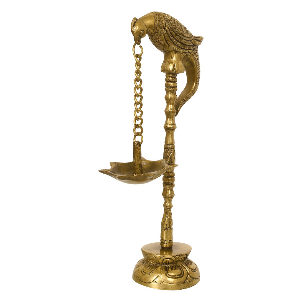 Golden Decorative Handcrafted Parrot Showpiece Brass Diya Stand with 7 wicks Kafalo