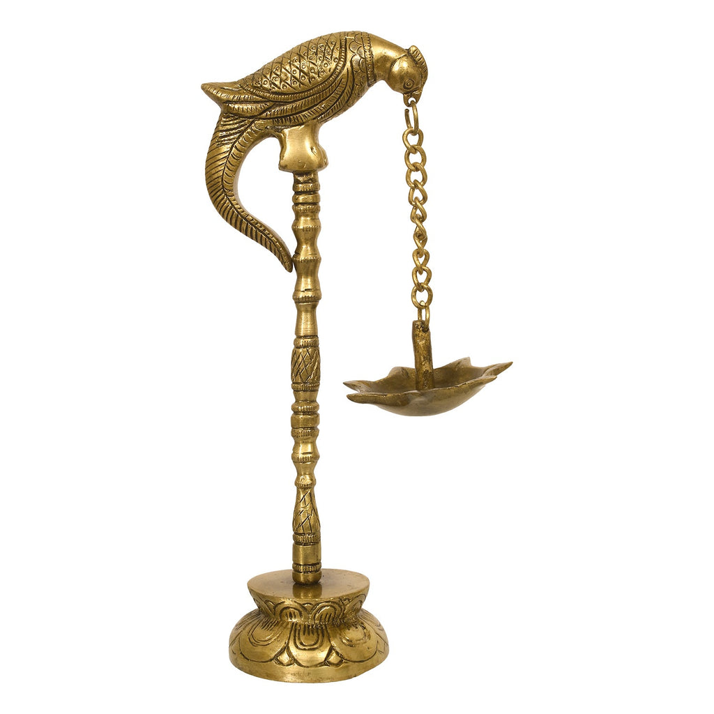 Golden Decorative Handcrafted Parrot Showpiece Brass Diya Stand with 7 wicks Kafalo