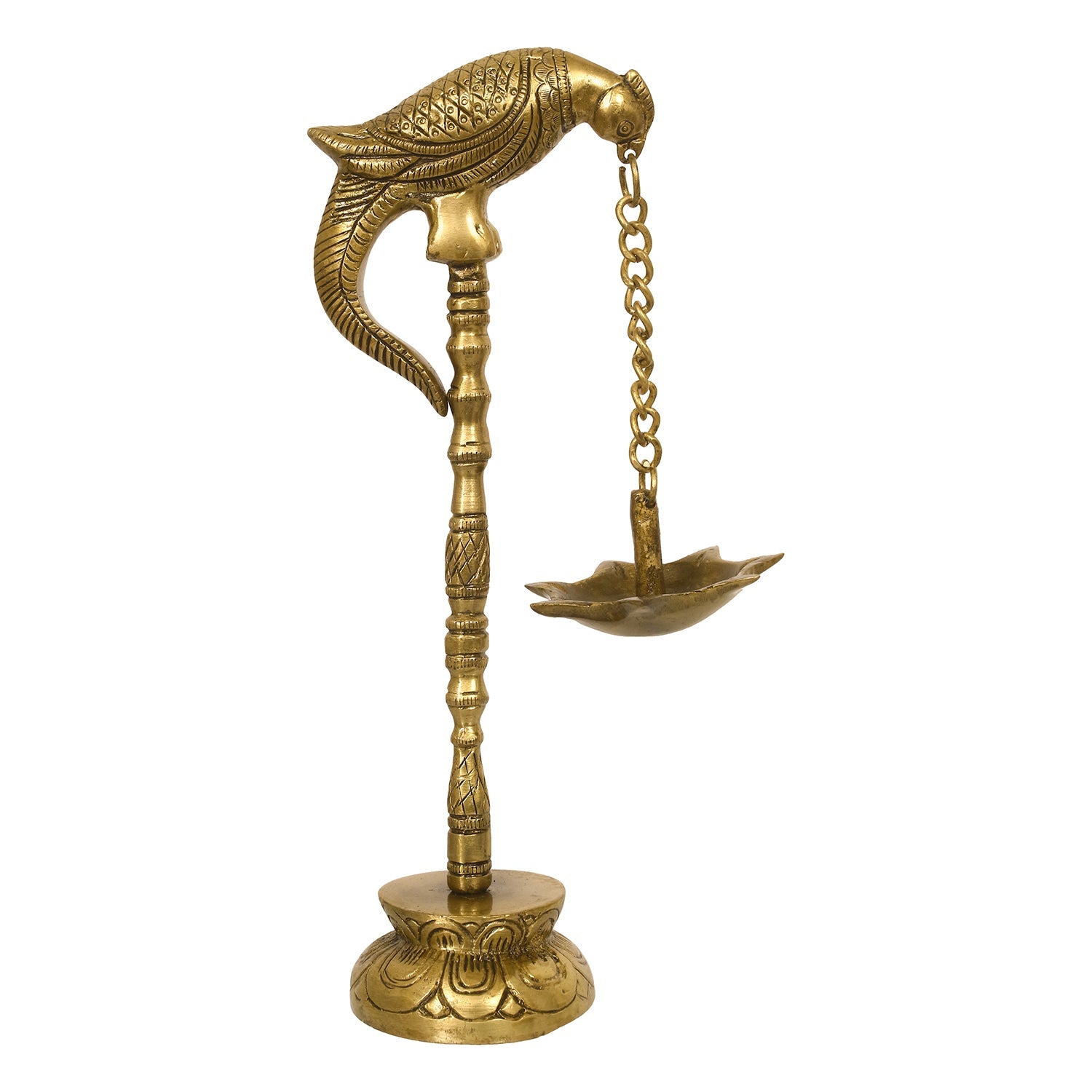 Golden Decorative Handcrafted Parrot Showpiece Brass Diya Stand with 7 wicks Kafalo