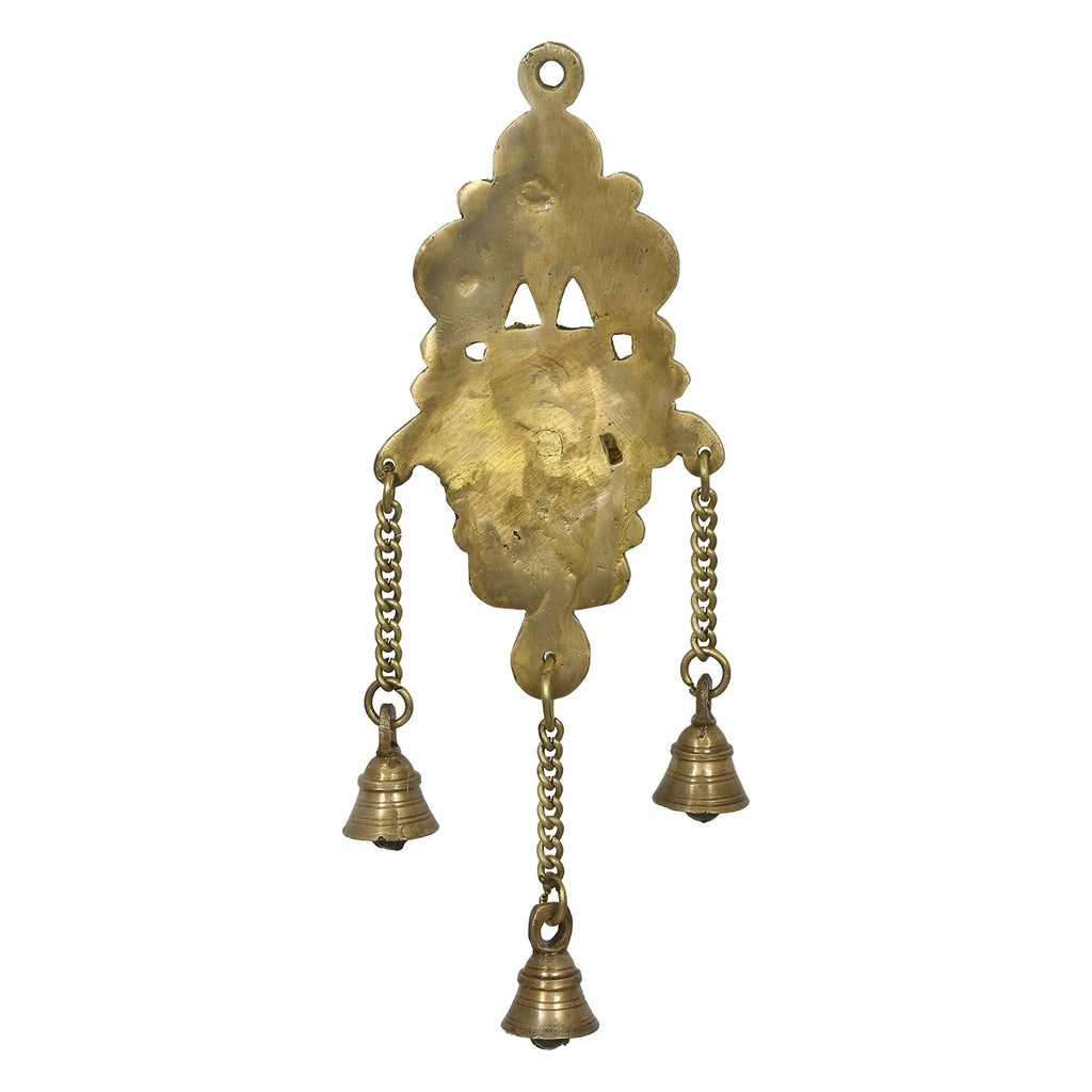Golden Antique Finish Decorative Handcrafted Brass Wall Hanging Diya with Bells Kafalo