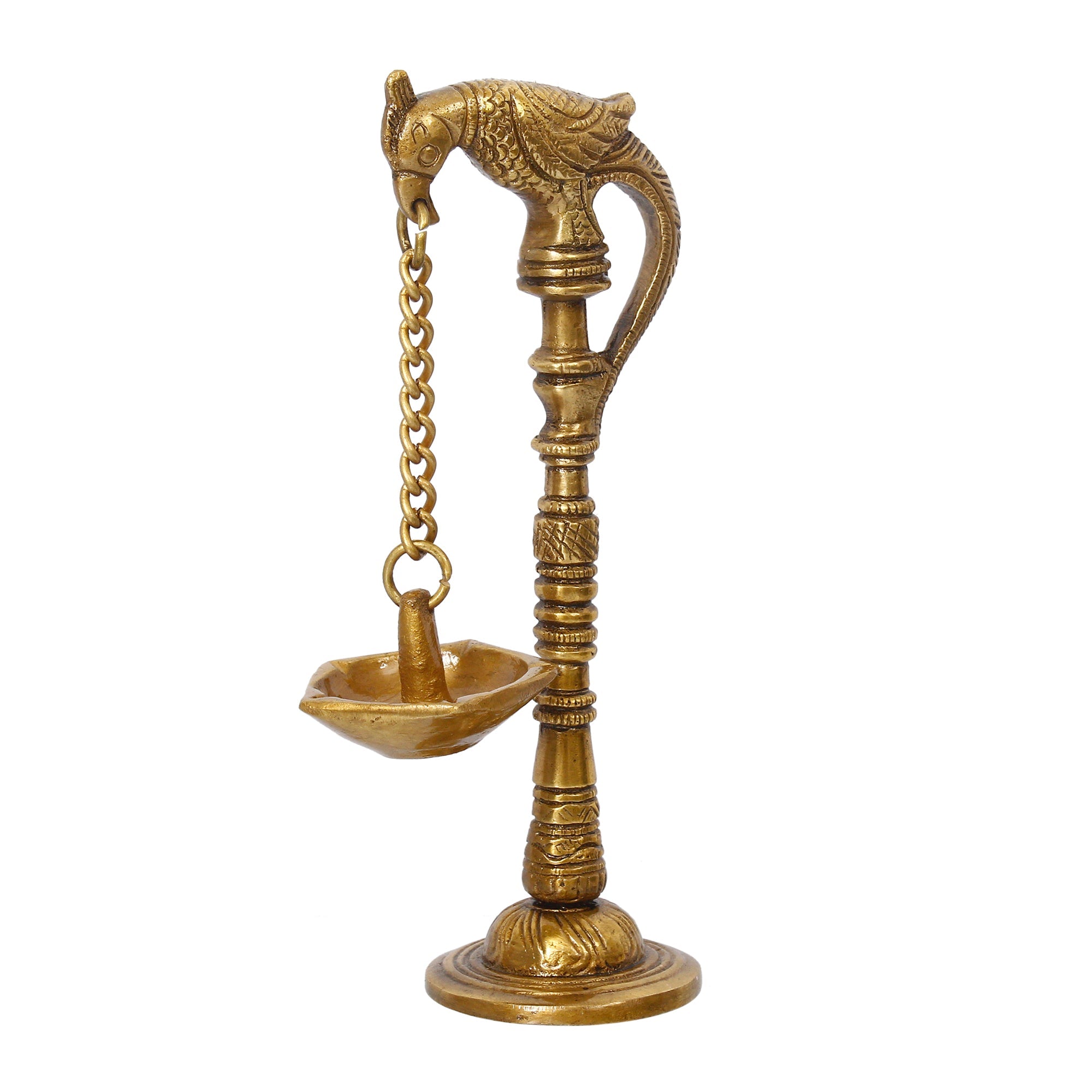 Golden Brass Handcrafted Parrot Showpiece Diya for 5 wicks with Stand Kafalo