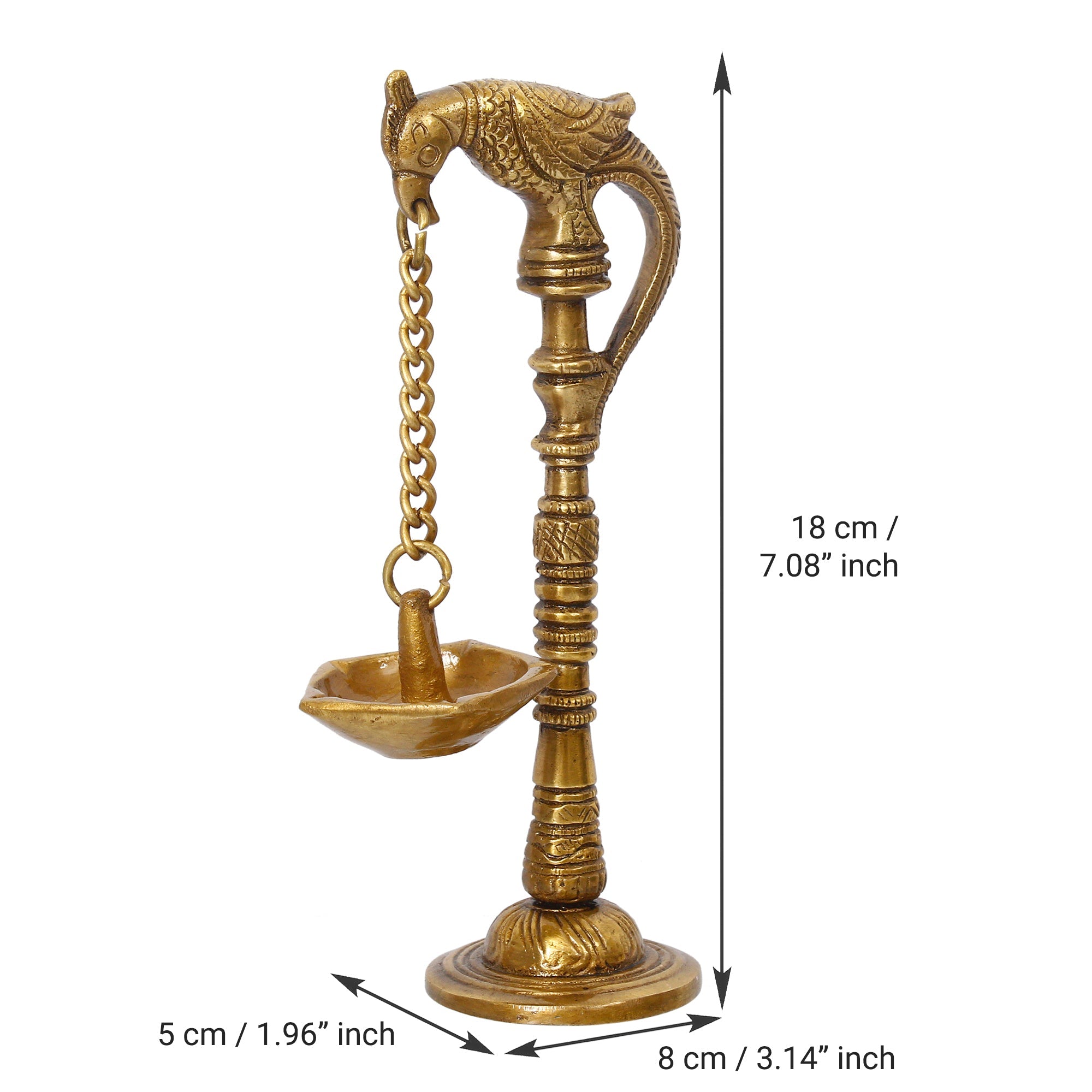 Golden Brass Handcrafted Parrot Showpiece Diya for 5 wicks with Stand Kafalo