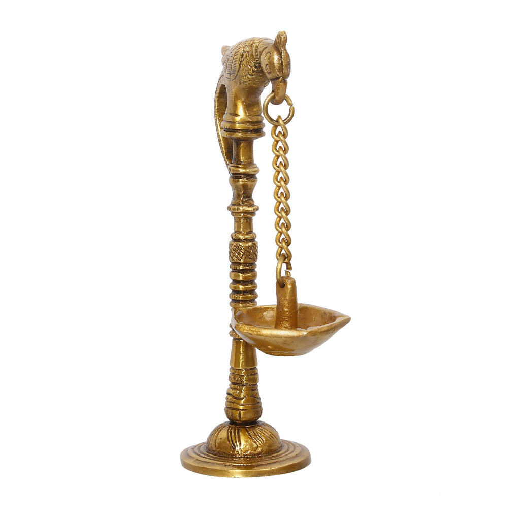 Golden Brass Handcrafted Parrot Showpiece Diya for 5 wicks with Stand Kafalo