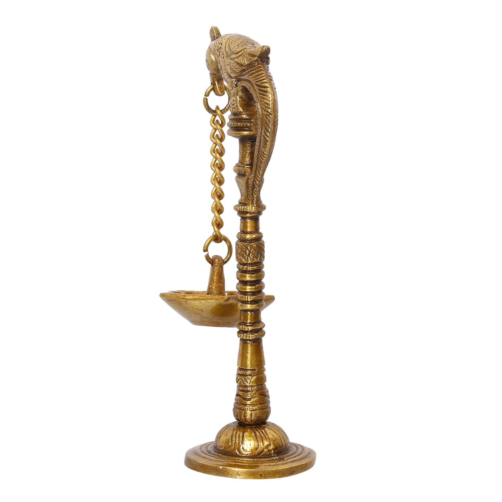 Golden Brass Handcrafted Parrot Showpiece Diya for 5 wicks with Stand Kafalo