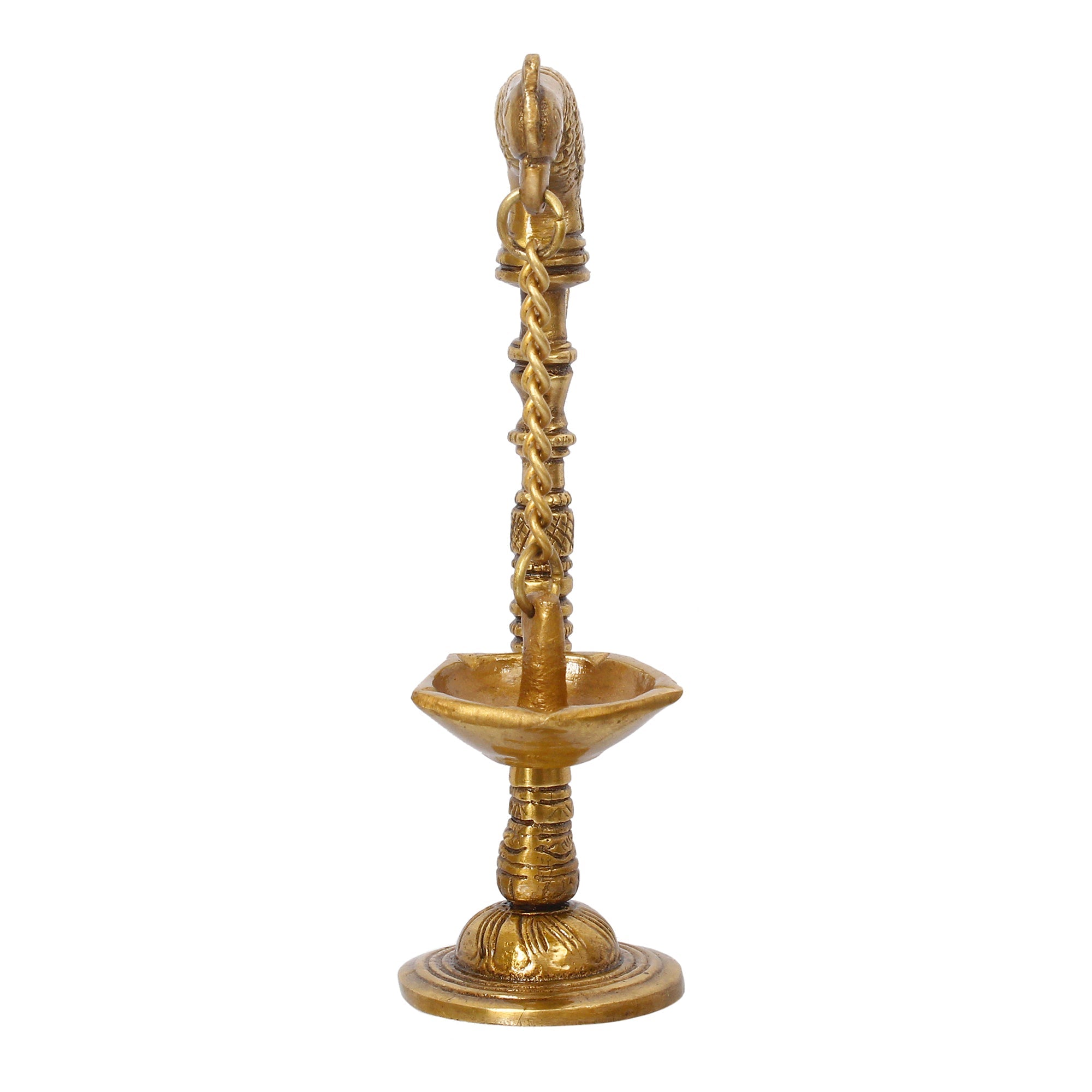 Golden Brass Handcrafted Parrot Showpiece Diya for 5 wicks with Stand Kafalo