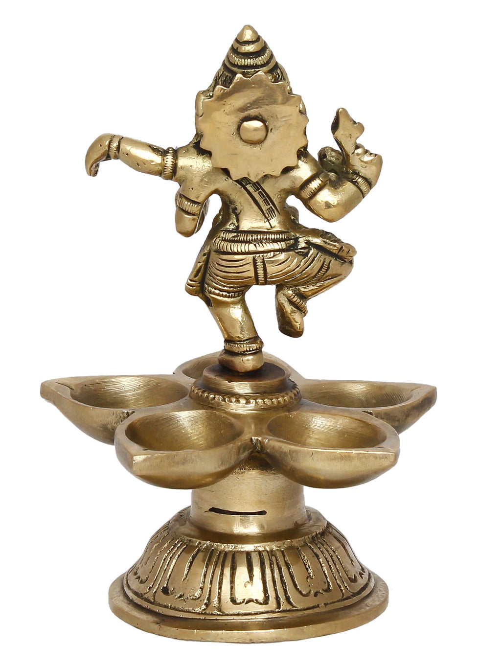 Gold Brass Handcrafted Dancing Lord Ganesha Idol with Diya for 5 Wicks Kafalo