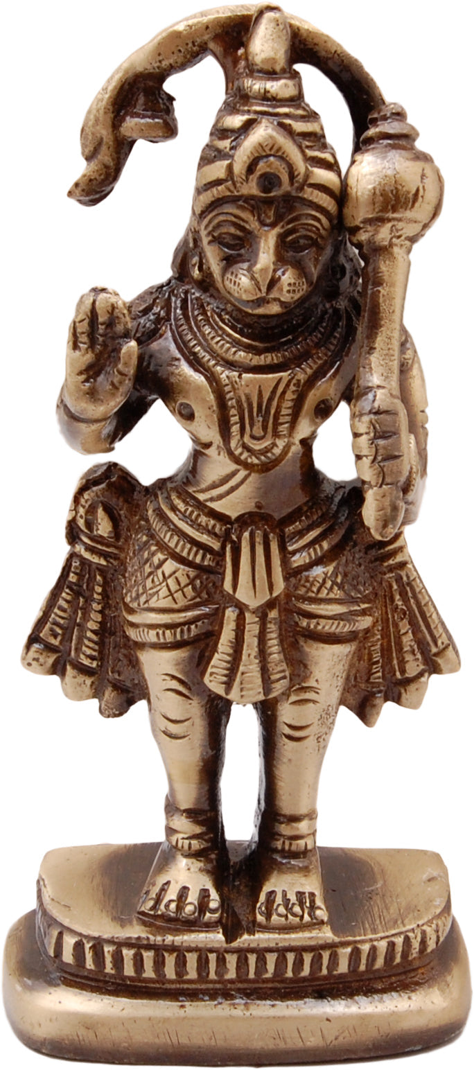 Brown Brass Blessing Lord Hanuman Statue with Gada Standing Position Kafalo