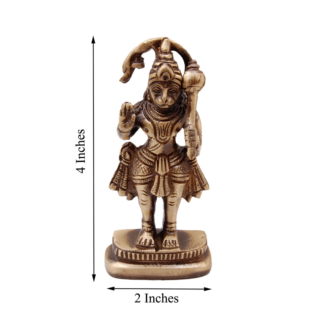 Brown Brass Blessing Lord Hanuman Statue with Gada Standing Position Kafalo