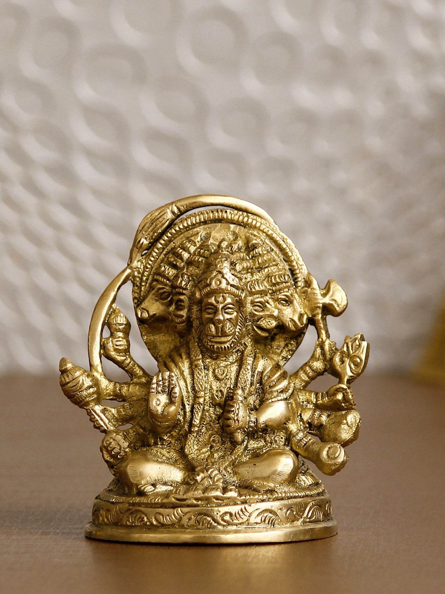 Golden Brass Handcrafted Sitting Panchmukhi Hanuman Statue Kafalo