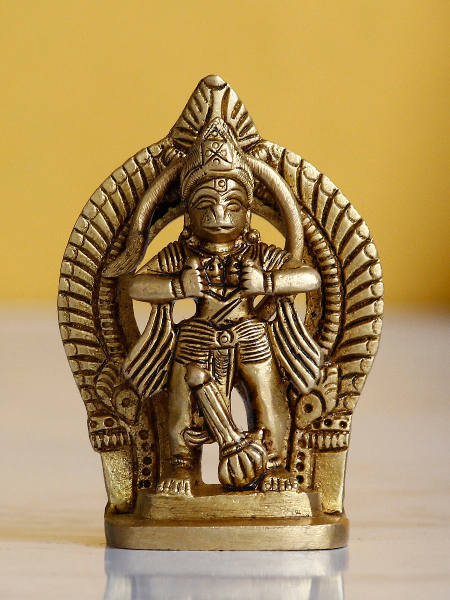 Golden Brass Handcrafted Lord Hanuman Opening his Heart and Showing Sita Ram In His Heart Idol Kafalo