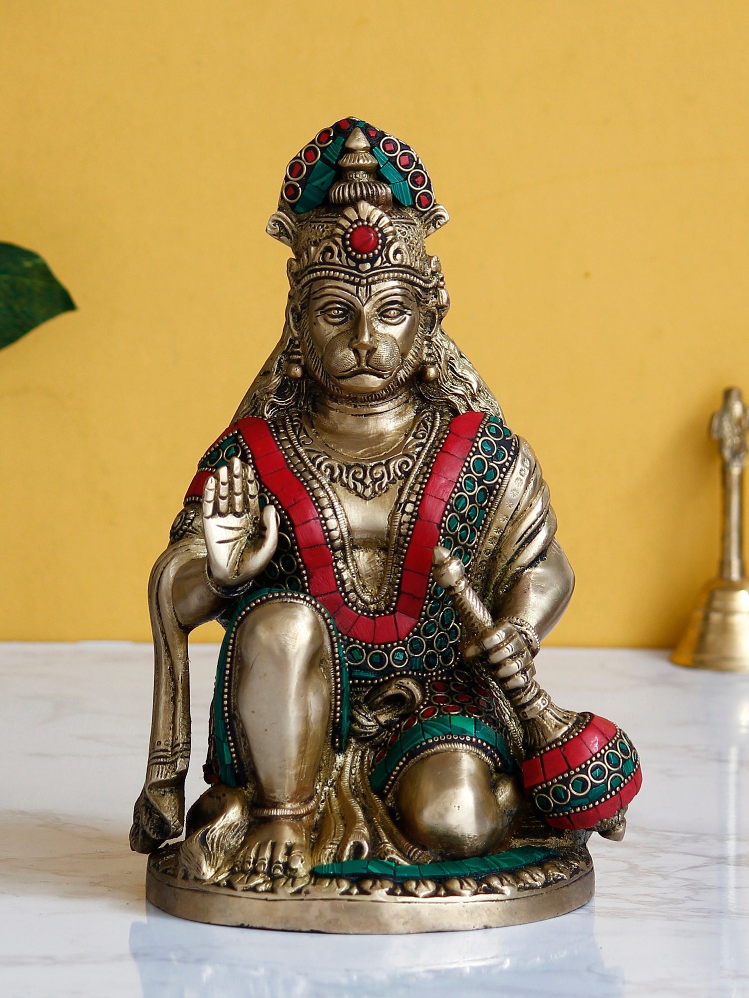 Golden Brass Handcrafted Blessing Lord Hanuman Idol Kafalo