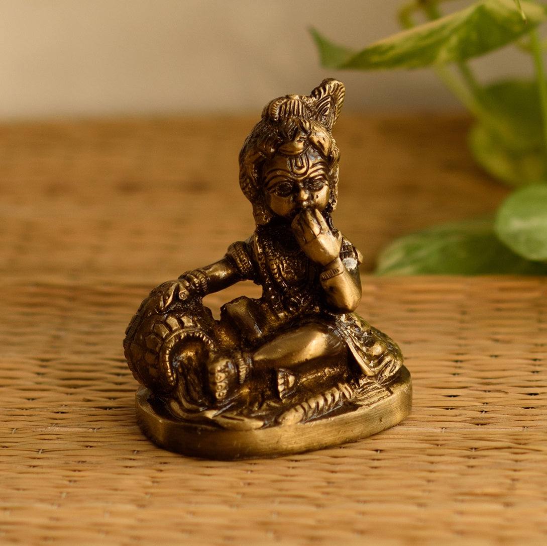 Brass Laddu Gopal Eating Makhan Lord Krishna Idol Kafalo
