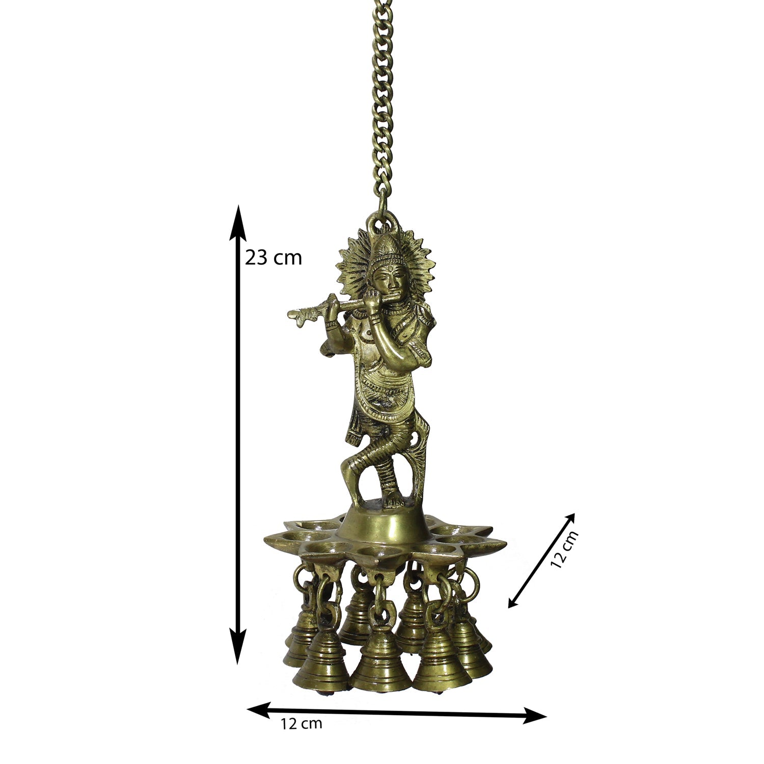 Brass Lord Krishna Playing Flute Wall Hanging with 9 Oil Wick Diya Kafalo