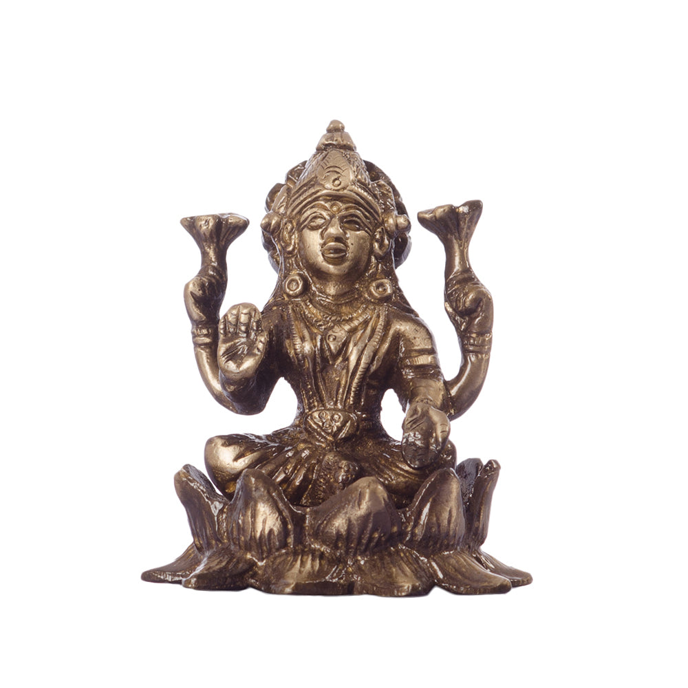 Antique Finish Brass Goddess Laxmi on Lotus Kafalo