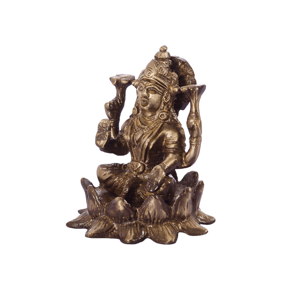 Antique Finish Brass Goddess Laxmi on Lotus Kafalo