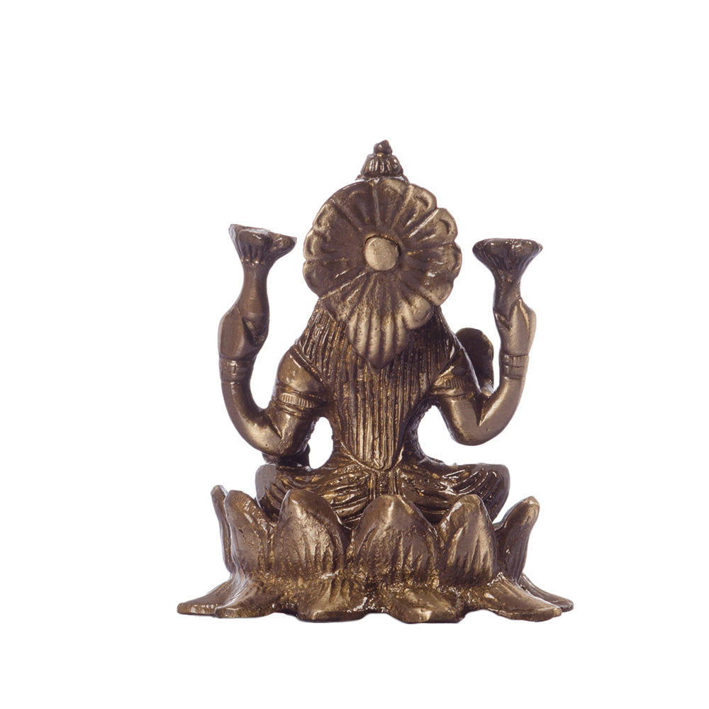 Antique Finish Brass Goddess Laxmi on Lotus Kafalo