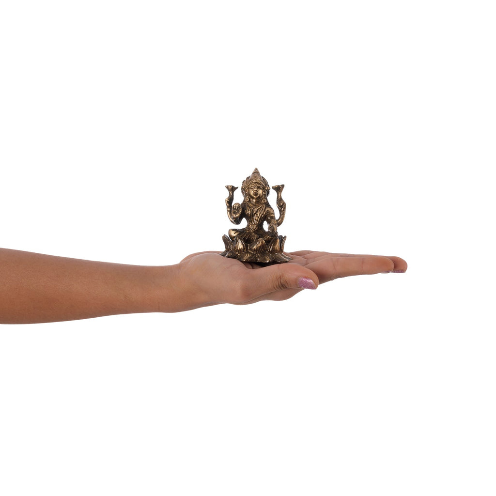 Antique Finish Brass Goddess Laxmi on Lotus Kafalo