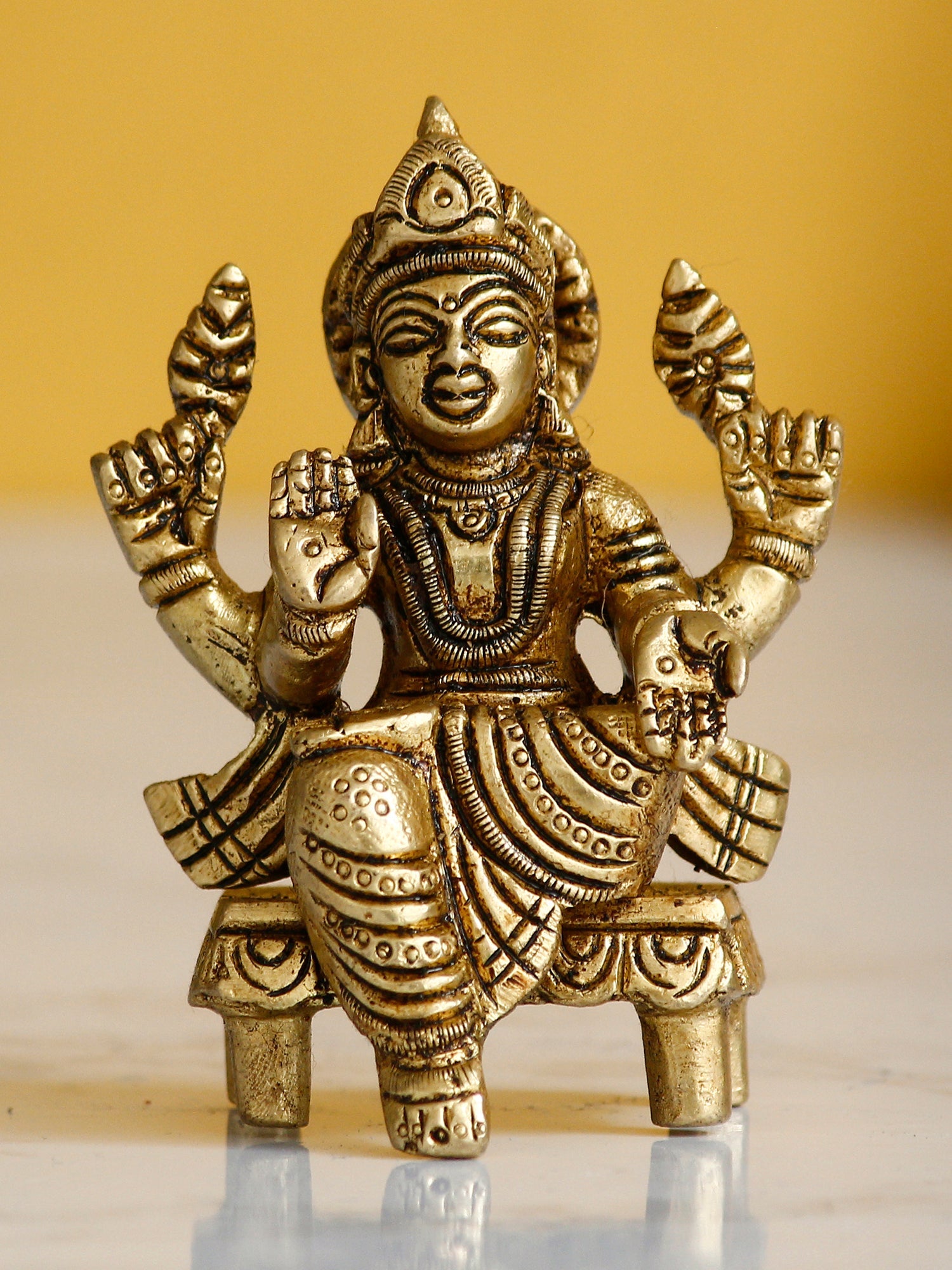 Golden Handcrafted Brass Goddess Laxmi Idol on Chowki Kafalo