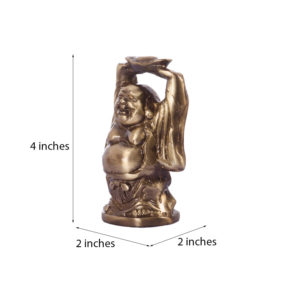 Standing Laughing buddha statue holding a gold ingot, with his hands upright Kafalo