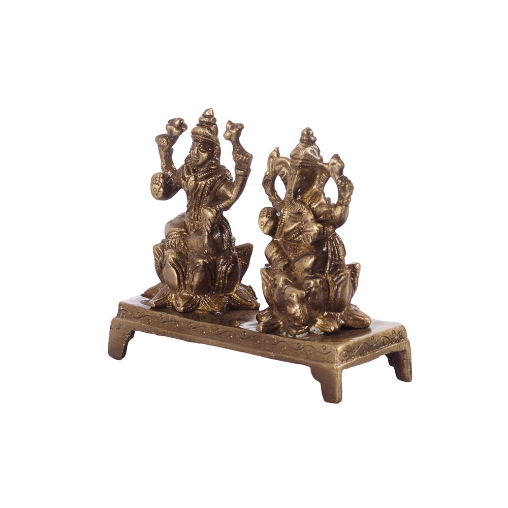 Brass Laxmi Ganesha Idols On Lotus Base Kafalo