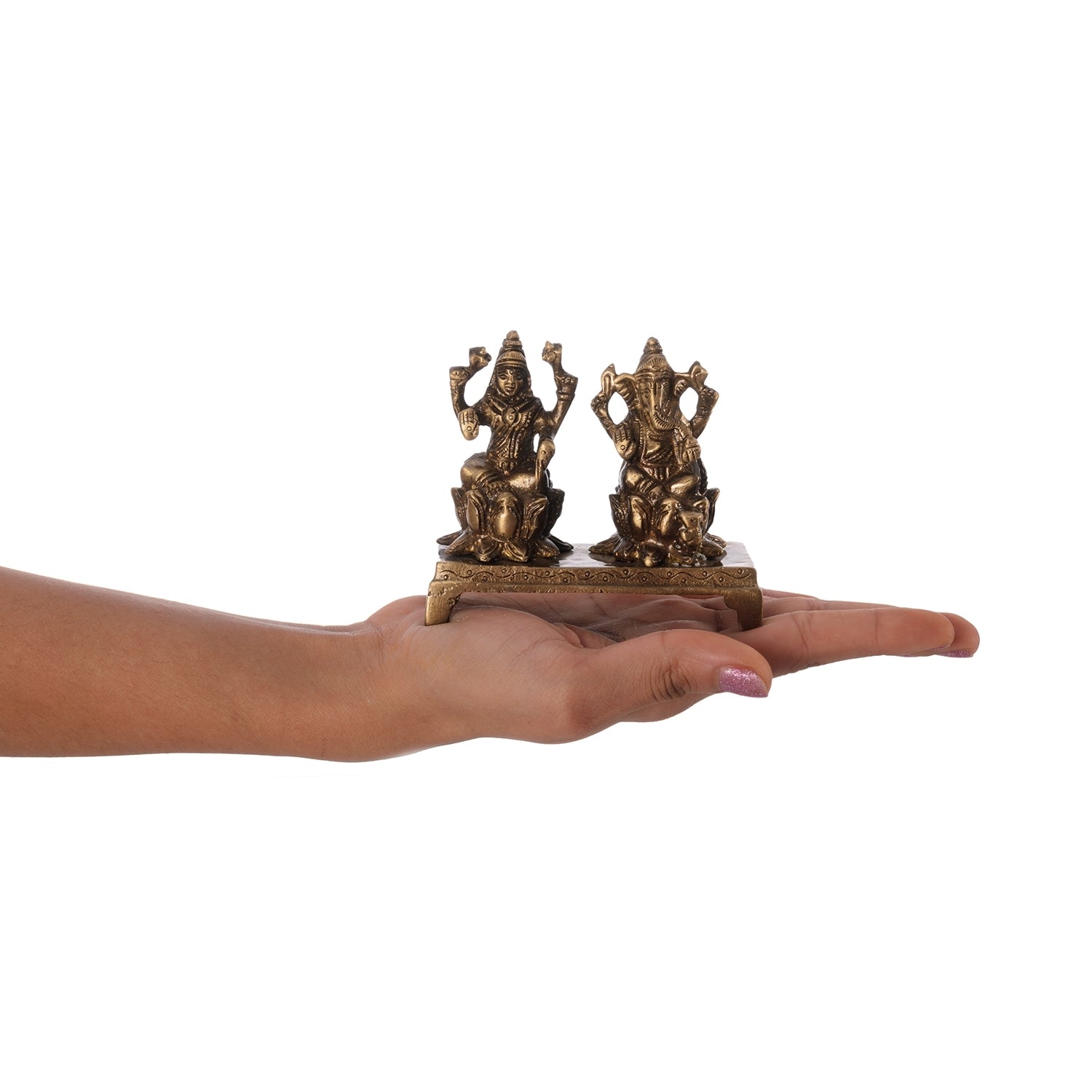 Brass Laxmi Ganesha Idols On Lotus Base Kafalo