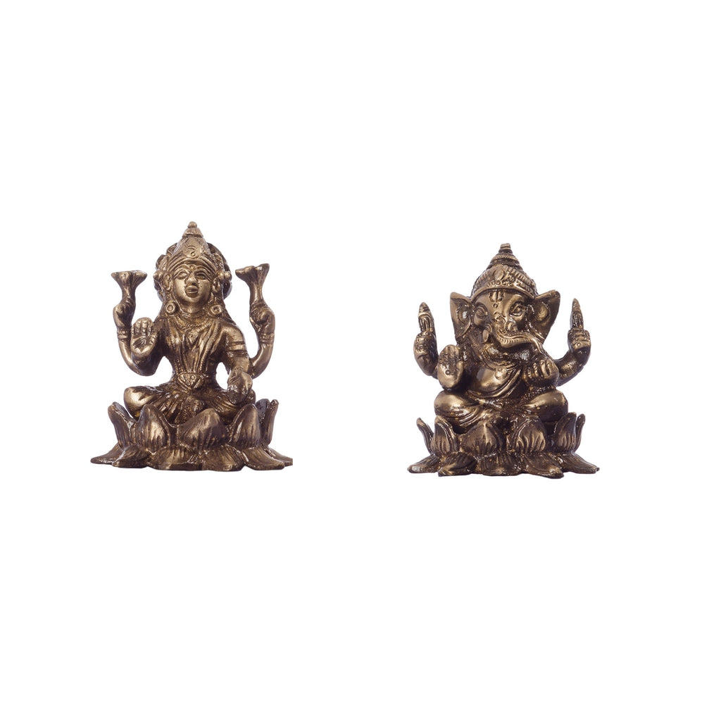Antique Finish Brass Laxmi Ganesha on Lotus Kafalo