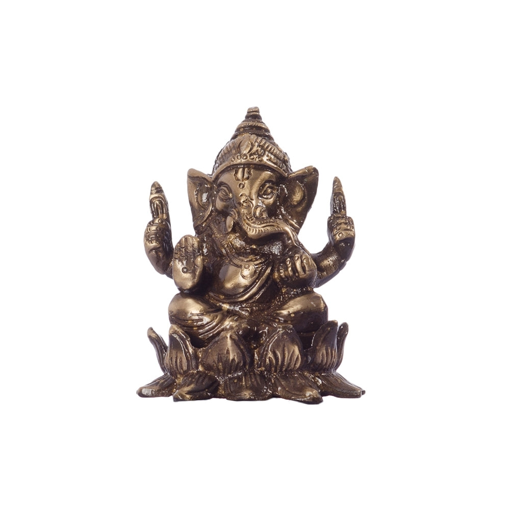 Antique Finish Brass Laxmi Ganesha on Lotus Kafalo