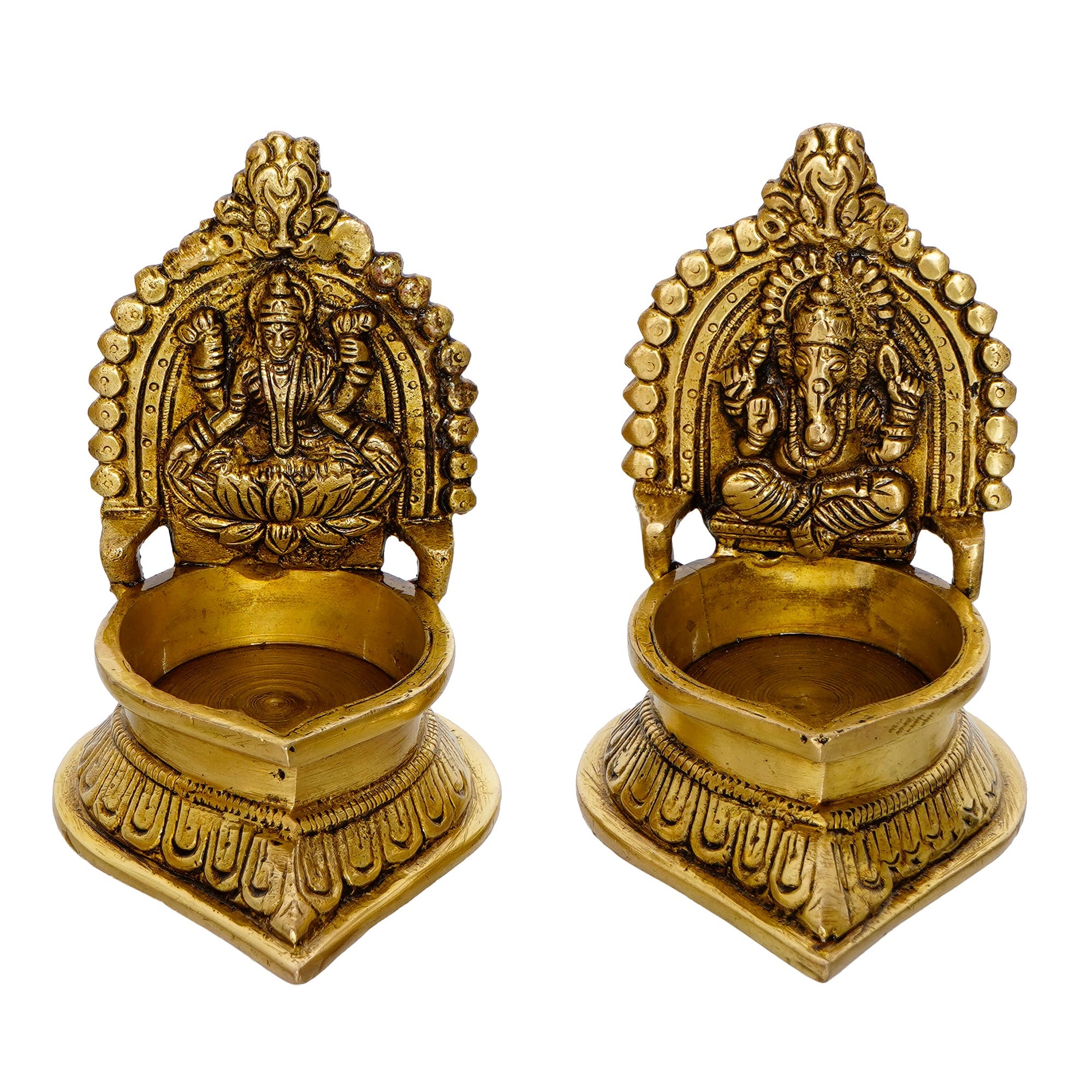 Brown & Gold Laxmi Ganesha Handcrafted Brass Diyas Kafalo