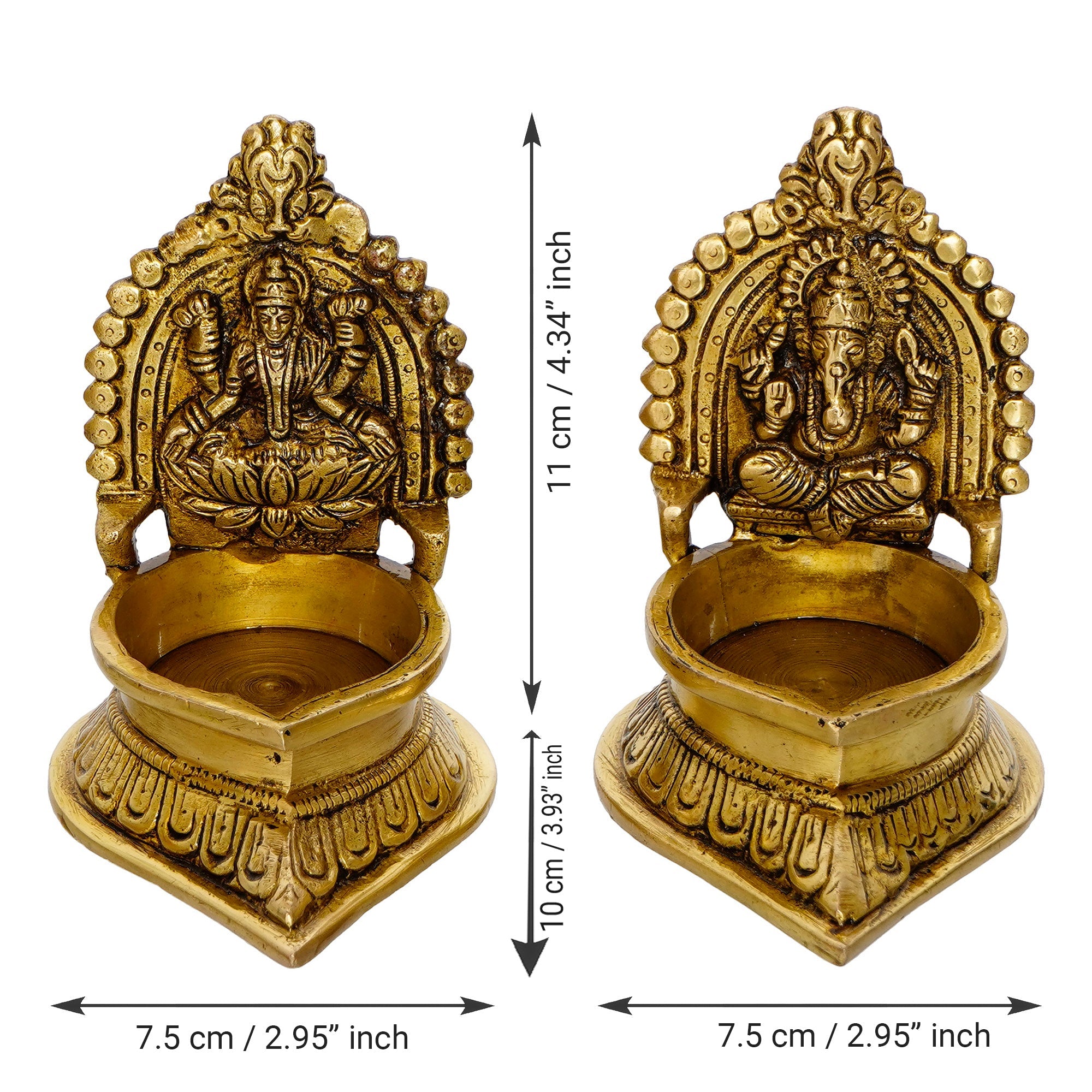 Brown & Gold Laxmi Ganesha Handcrafted Brass Diyas Kafalo