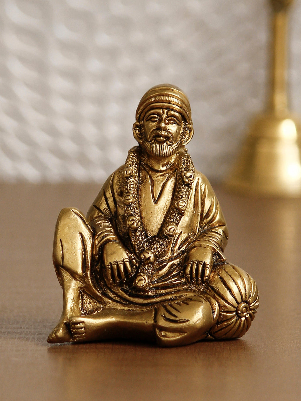 Golden Brass Handcrafted Sitting Sai Baba Idol Kafalo